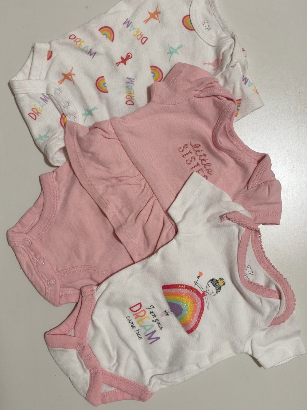 Baby Girls Pink & White Rainbow 5 Piece Bodysuit Set